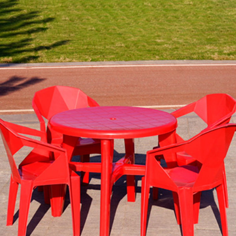 Outdoor Plastic Patio Table Modern Dining Table with Umbrella Hole