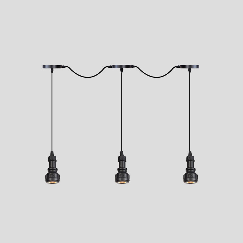 Pipe à eau Iron Multi plafonnier Lumière rustique 3/5/7 Heads Coffee Shop LED Tandem Pendululum Lampe en noir