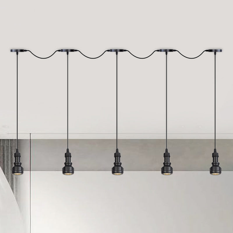 Pipe à eau Iron Multi plafonnier Lumière rustique 3/5/7 Heads Coffee Shop LED Tandem Pendululum Lampe en noir