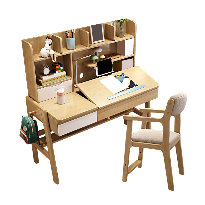 Writing Desk with Storage Drawer Solid Wood Multifunctional Lifting Home Study Desk