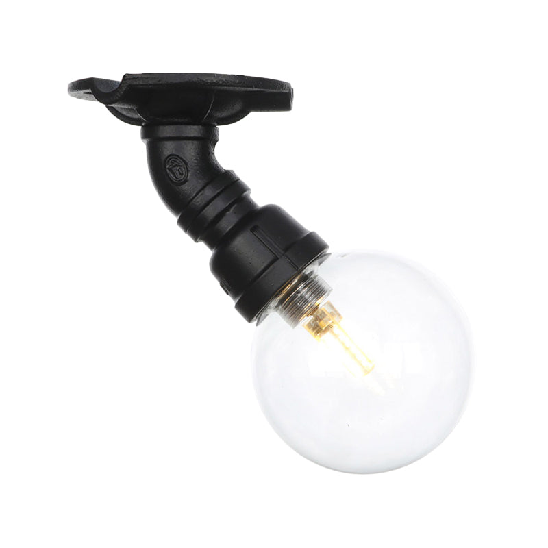 Orb Clear Glass Semi Flush Lighting Industrial 1 Bulb Restaurant Ceiling Mounted Fixture in Black