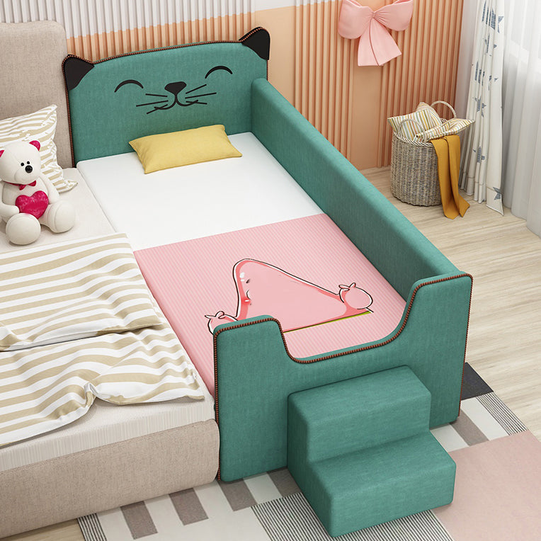 Contemporary Kids Bed Solid Wood Upholstered Headboard with Guardrail Animals