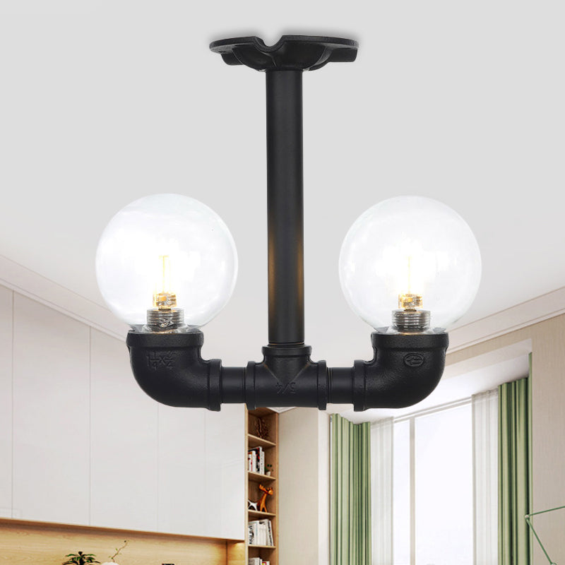 Luminaire semi-encastré pour couloir à billes, verre transparent vintage, 2 ampoules, plafonnier LED noir