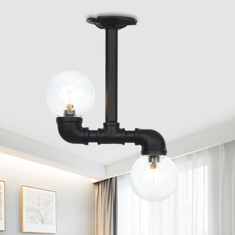 Luminaire semi-encastré pour couloir à billes, verre transparent vintage, 2 ampoules, plafonnier LED noir