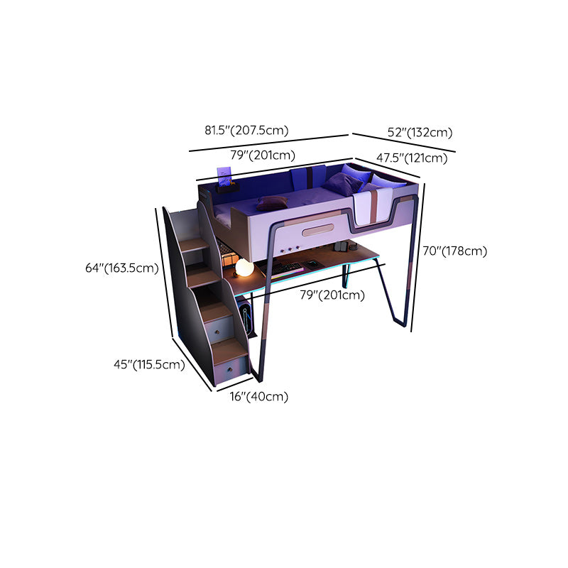 Contemporary Loft Bed Metal with Guardrail Storage No Theme Panel Headboard
