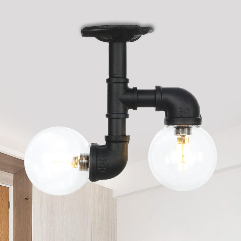 Luminaire semi-encastré pour couloir à billes, verre transparent vintage, 2 ampoules, plafonnier LED noir