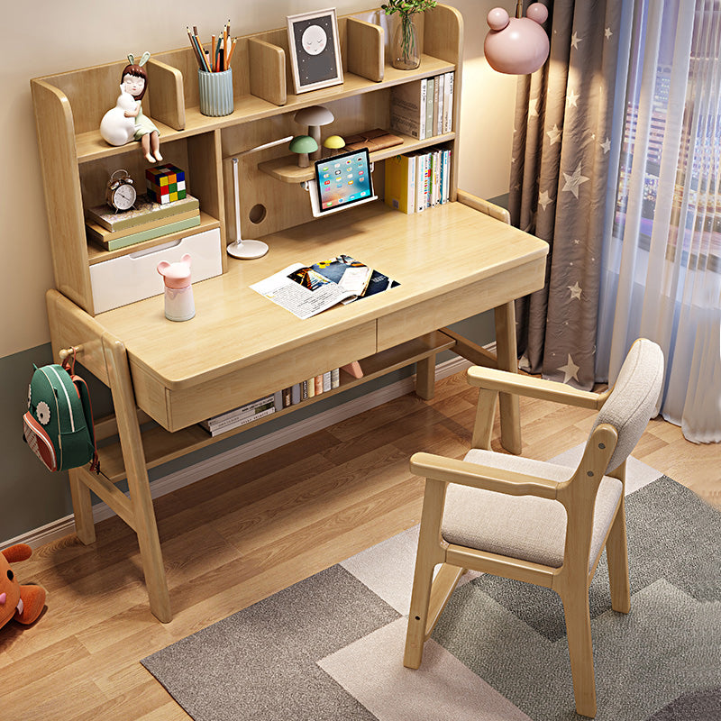 Contemporary Student Desk with Side Storage Hook in Solid Wood