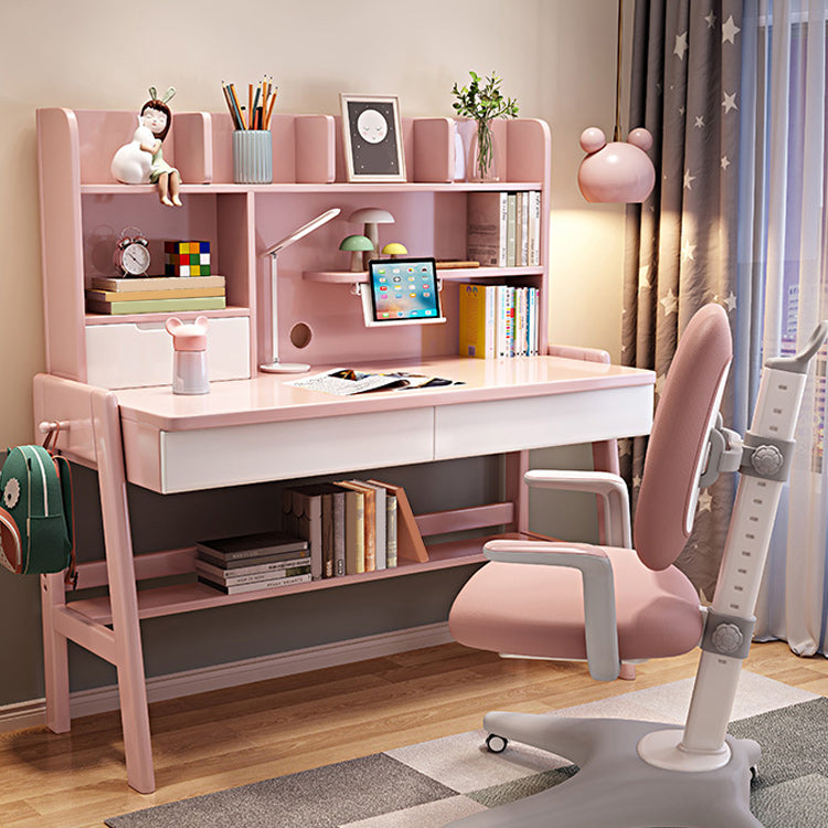 Contemporary Student Desk with Side Storage Hook in Solid Wood