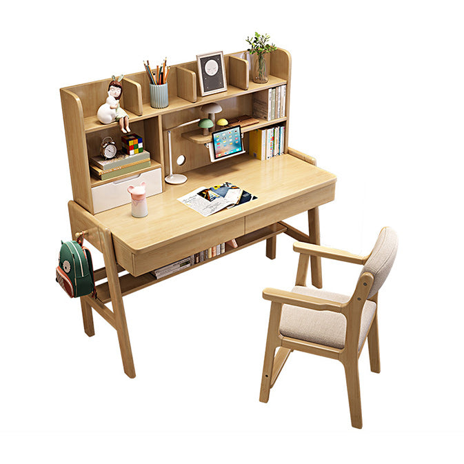 Contemporary Student Desk with Side Storage Hook in Solid Wood