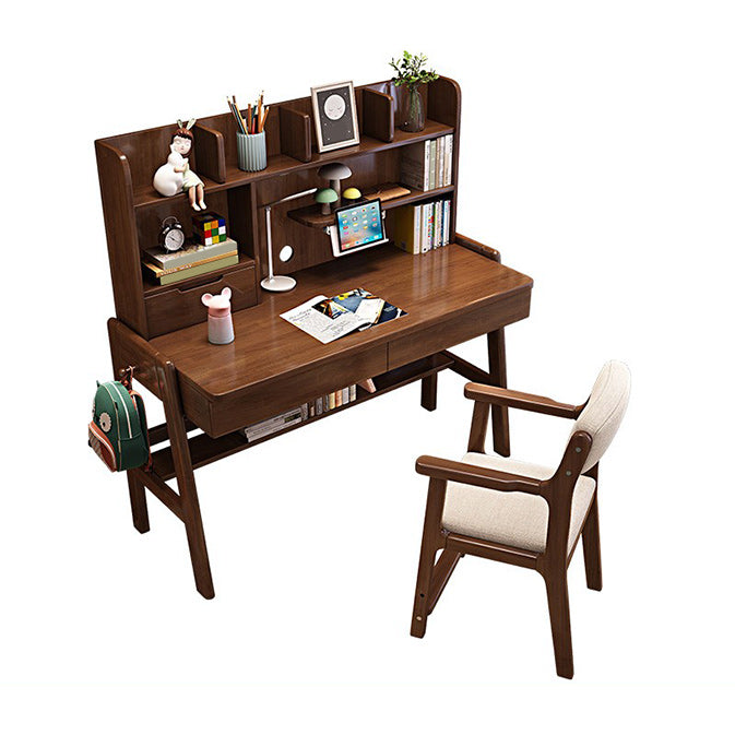Contemporary Student Desk with Side Storage Hook in Solid Wood