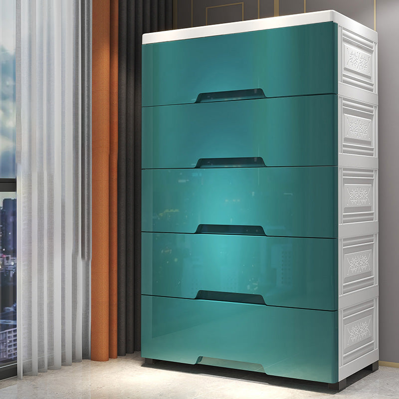 Green Modern Coat Locker Plastic 5-Drawer High Gloss Kid's Wardrobe