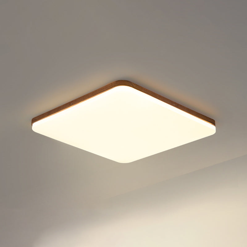 Wood Modern Flush Mount Geometric Shape LED Ceiling Light with Acrylic Shade for Bedroom