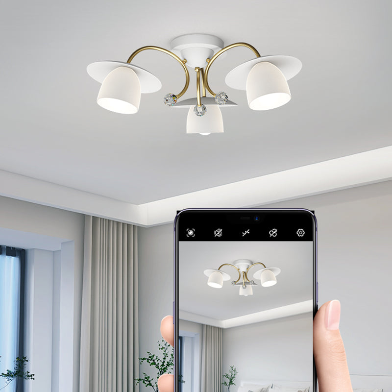 Modern Metal Flush Mount Cone Shape Ceiling Light with Glass Shade for Living Room