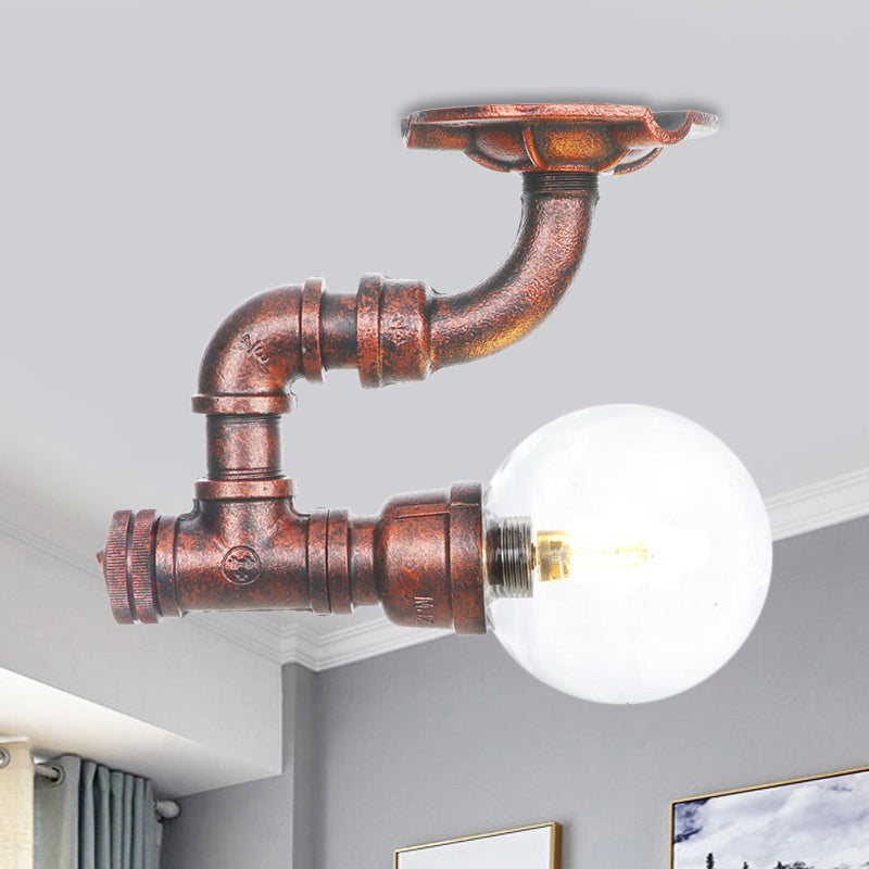 Klarglas Kupfer Semi-Flush Mount Kugel 1 Birne Antike LED Flush Deckenleuchte