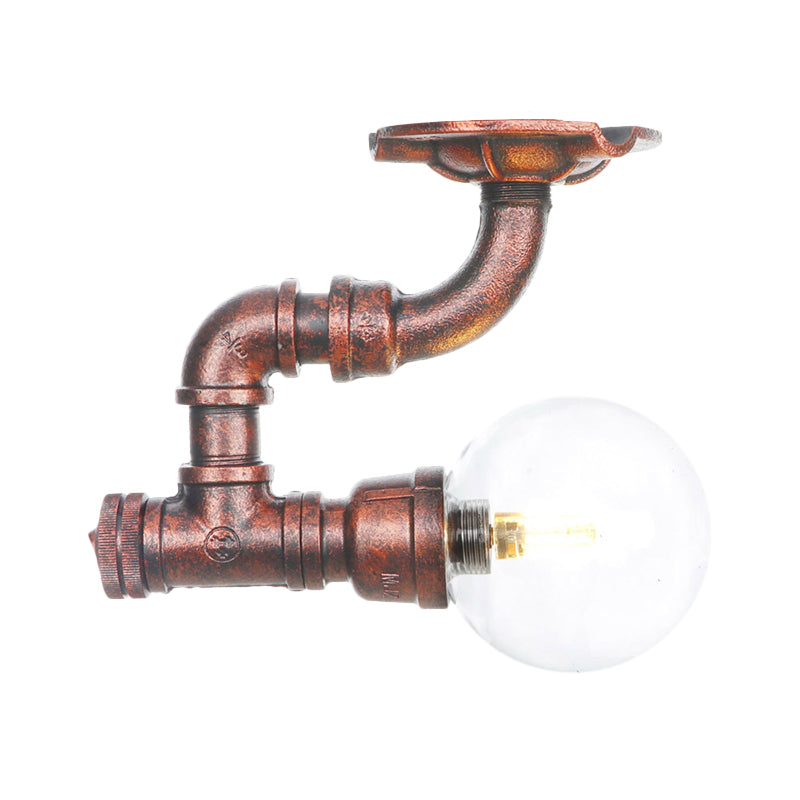Klarglas Kupfer Semi-Flush Mount Kugel 1 Birne Antike LED Flush Deckenleuchte