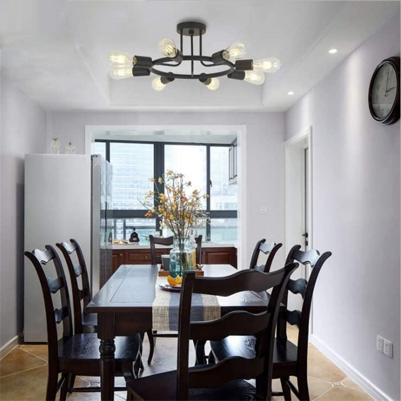 Industrial Flush Mount Circle Shape Ceiling Light with Metal Shade for Living Room