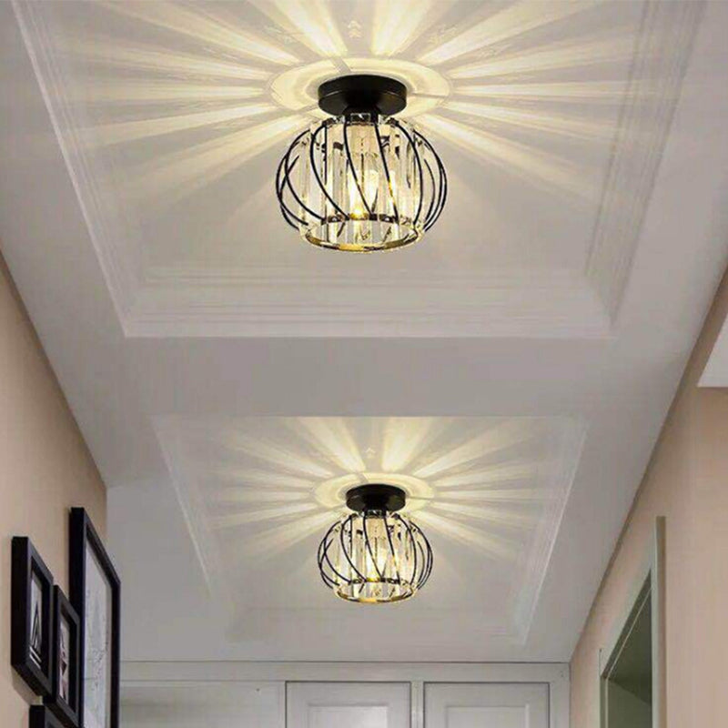 Nordic Crystal Shade Ceiling Lamp Geometric Flush Mount Light Fixture for Bedroom