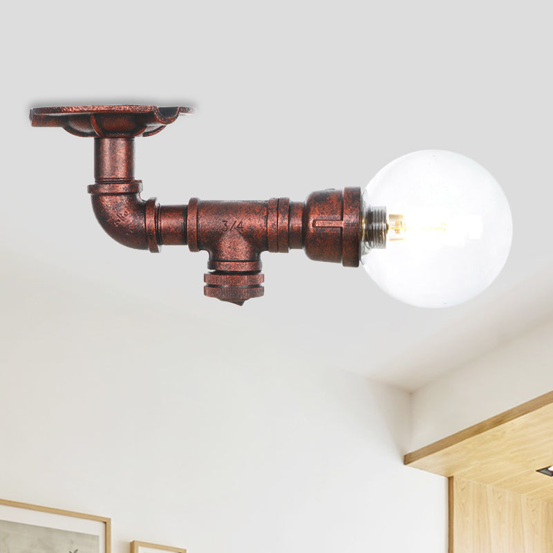 Klarglas Kupfer Semi-Flush Mount Kugel 1 Birne Antike LED Flush Deckenleuchte