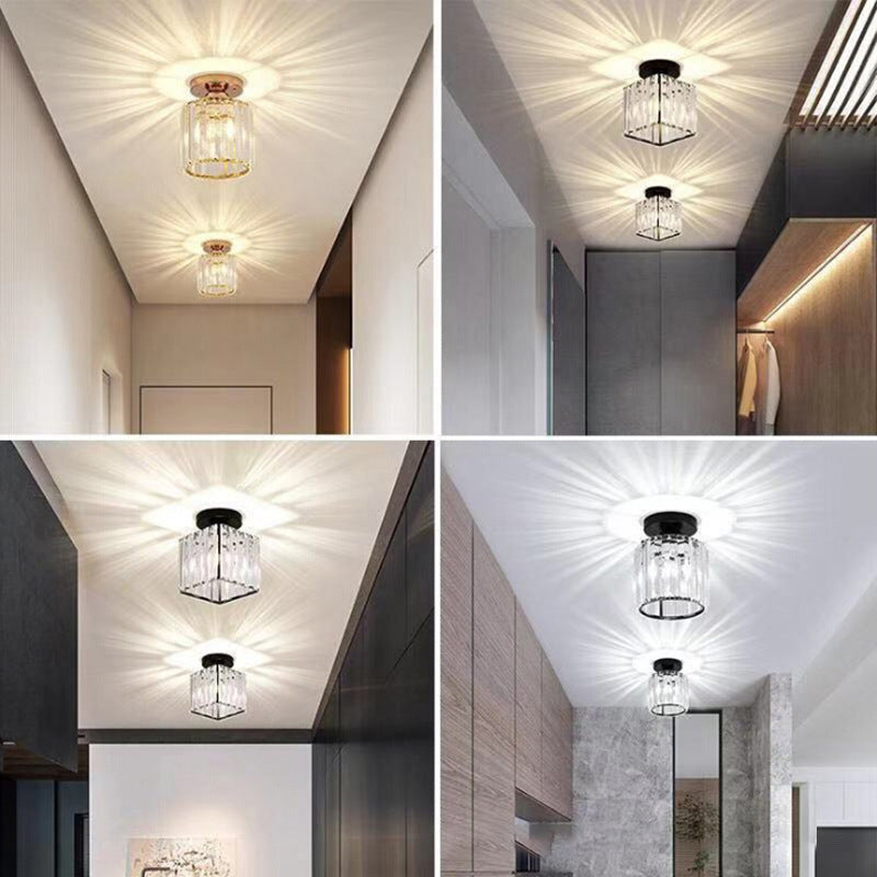 Nordic Crystal Shade Ceiling Lamp Geometric Flush Mount Light Fixture for Bedroom