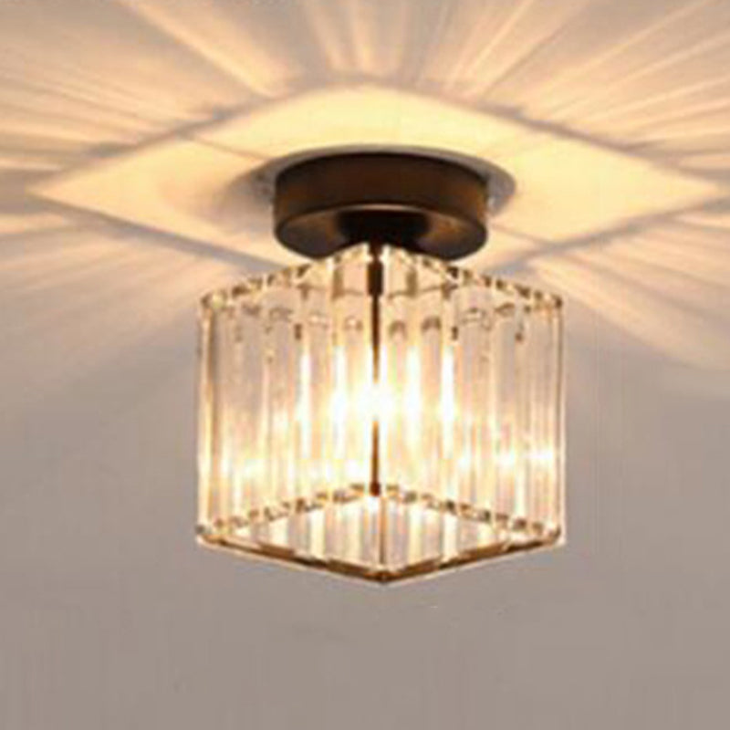Nordic Crystal Shade Ceiling Lamp Geometric Flush Mount Light Fixture for Bedroom