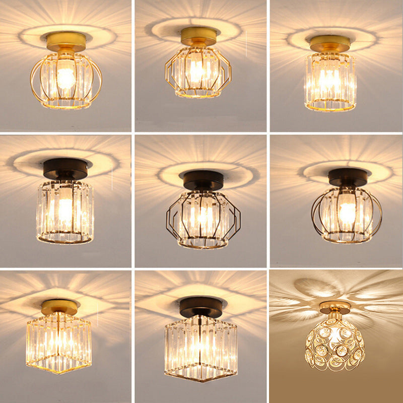 Nordic Crystal Shade Ceiling Lamp Geometric Flush Mount Light Fixture for Bedroom