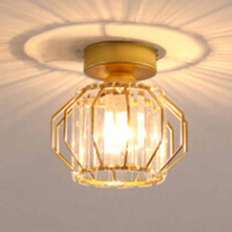 Nordic Crystal Shade Ceiling Lamp Geometric Flush Mount Light Fixture for Bedroom