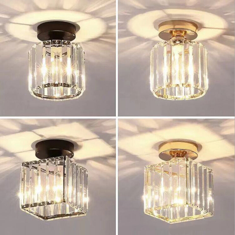 Nordic Crystal Shade Ceiling Lamp Geometric Flush Mount Light Fixture for Bedroom