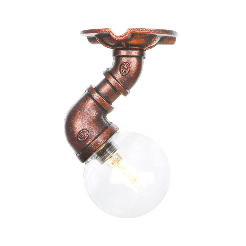 Klarglas Kupfer Semi-Flush Mount Kugel 1 Birne Antike LED Flush Deckenleuchte