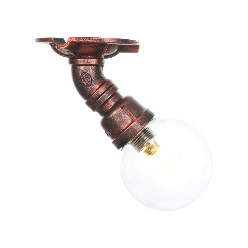 1 Bulb Semi Flush Ceiling Light Industrial Globe Clear Glass LED Flush Mount Lamp in Copper