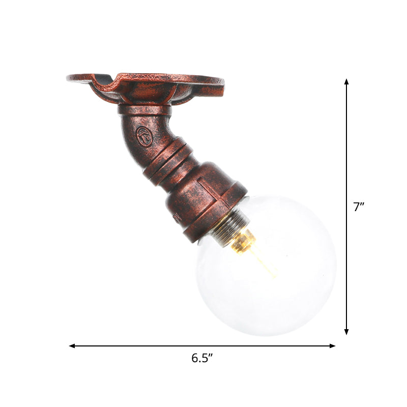 1 Bulb Semi Flush Ceiling Light Industrial Globe Clear Glass LED Flush Mount Lamp in Copper