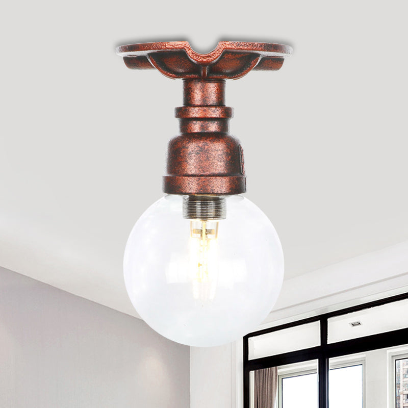 1 Bulb Semi Flush Ceiling Light Industrial Globe Clear Glass LED Flush Mount Lamp in Copper