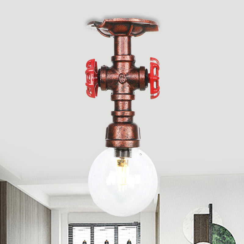 1 Bulb Semi Flush Ceiling Light Industrial Globe Clear Glass LED Flush Mount Lamp in Copper