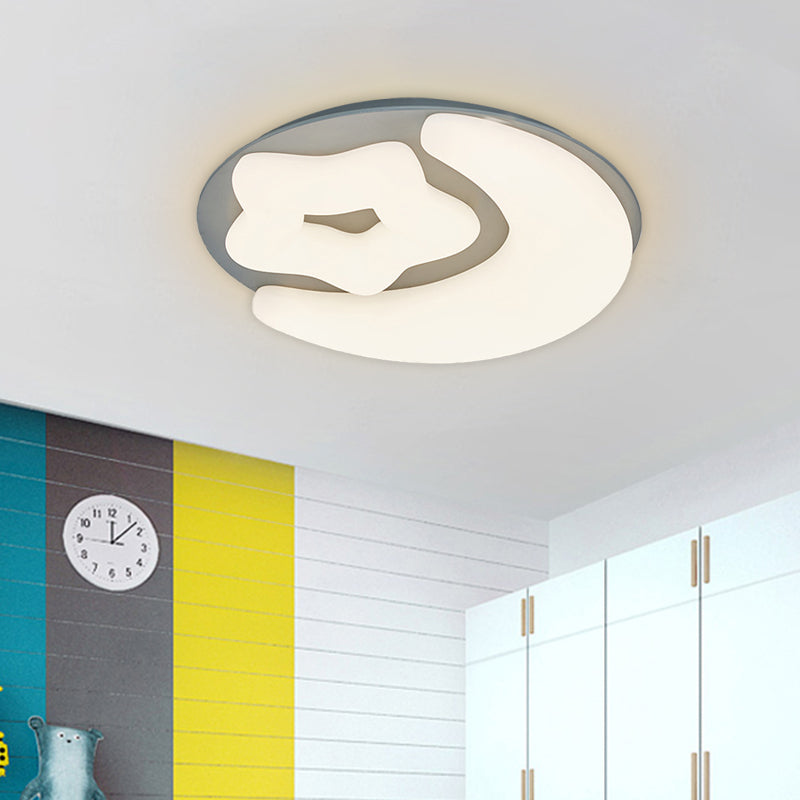 Minimalism Moon and Star Acrylic Flush Mount LED Close to Ceiling Lighting in Pink/Green/Grey for Bedroom