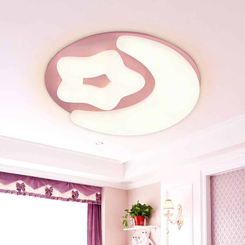 Minimalism Moon and Star Acrylic Flush Mount LED Close to Ceiling Lighting in Pink/Green/Grey for Bedroom