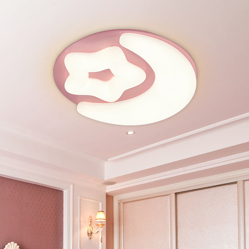 Minimalism Moon and Star Acrylic Flush Mount LED Close to Ceiling Lighting in Pink/Green/Grey for Bedroom