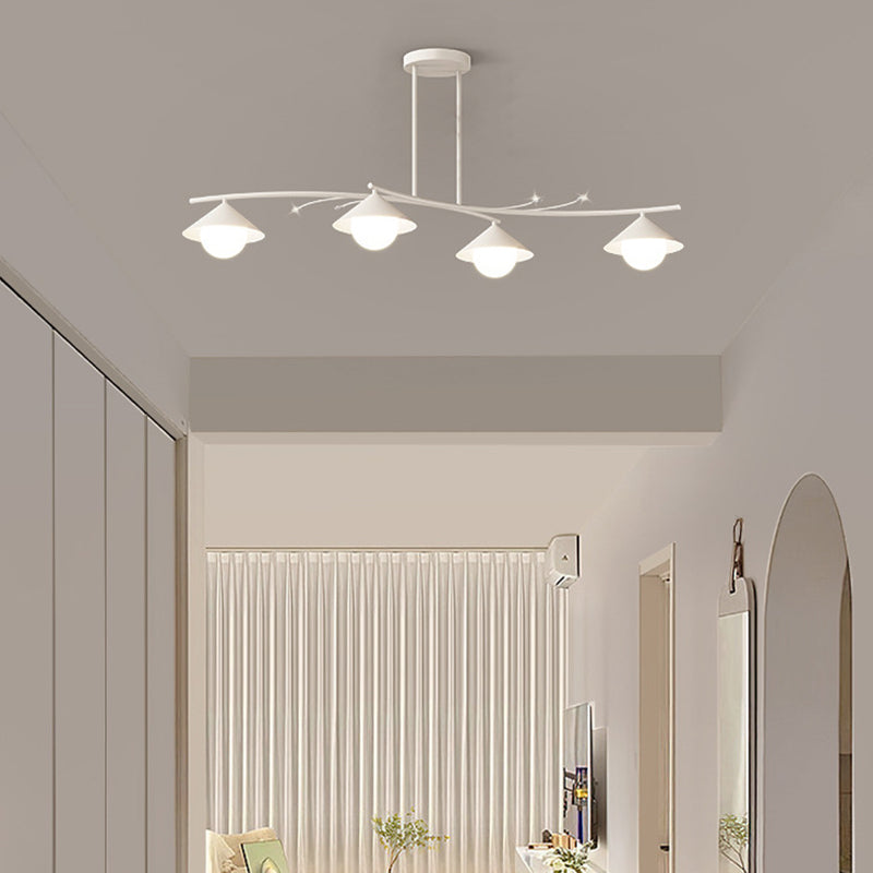 Modernism White 4-Light Kitchen Island Lighting Shaded Island Pendant Lighting