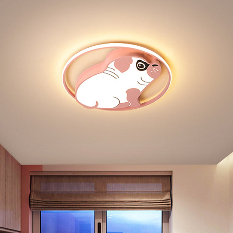 Minimalistic LED Ceiling Flush Pink/Blue Dog Shaped Flush Mount Lighting Fixture with Acrylic Shade in Warm/White Light