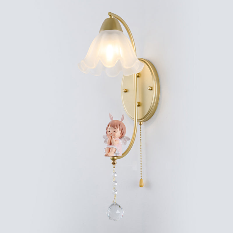 Flower Shape Glass Wall Sconces Modern 1 Light Wall Mount Light Fixture in Gold