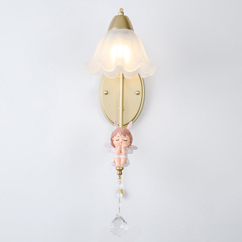 Flower Shape Glass Wall Sconces Modern 1 Light Wall Mount Light Fixture in Gold