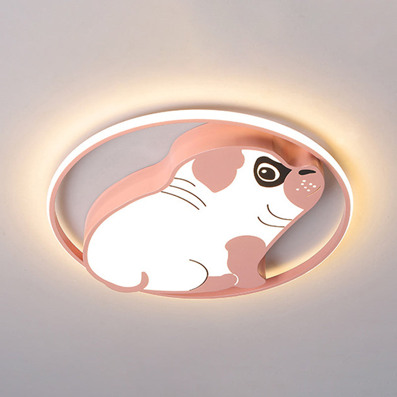 Minimalistic LED Ceiling Flush Pink/Blue Dog Shaped Flush Mount Lighting Fixture with Acrylic Shade in Warm/White Light