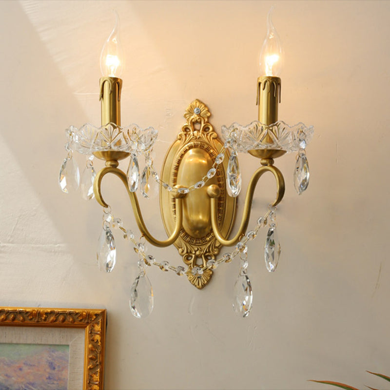 Candle Shape Crystal Wall Sconces Modern 1/2 Light Wall Mount Light Fixture in Gold