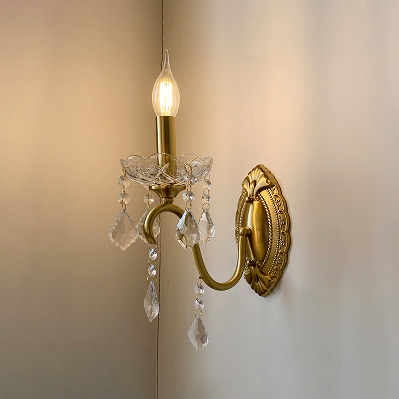 Candle Shape Crystal Wall Sconces Modern 1/2 Light Wall Mount Light Fixture in Gold