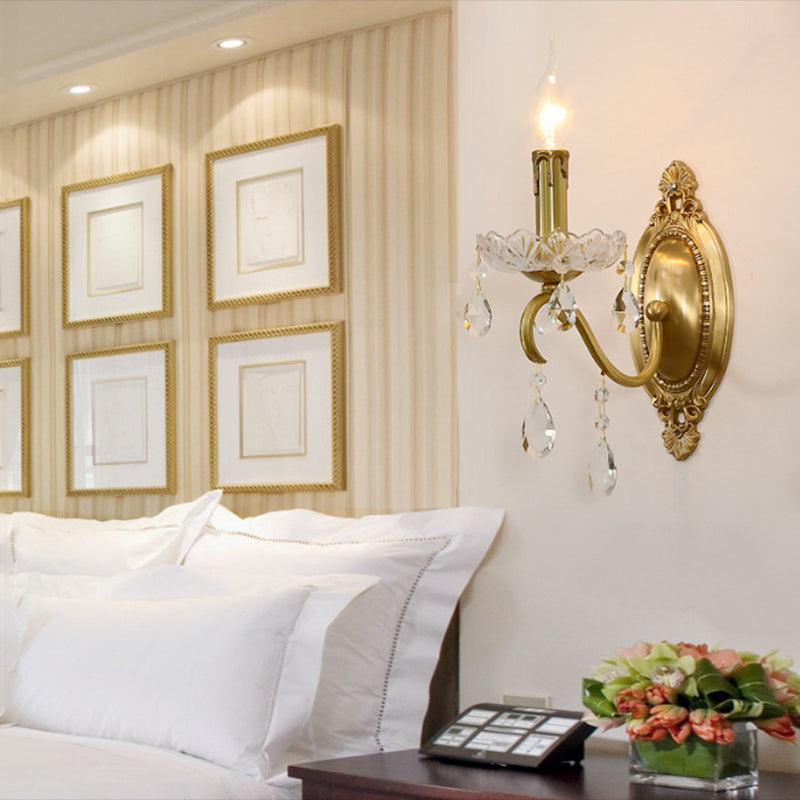 Candle Shape Crystal Wall Sconces Modern 1/2 Light Wall Mount Light Fixture in Gold