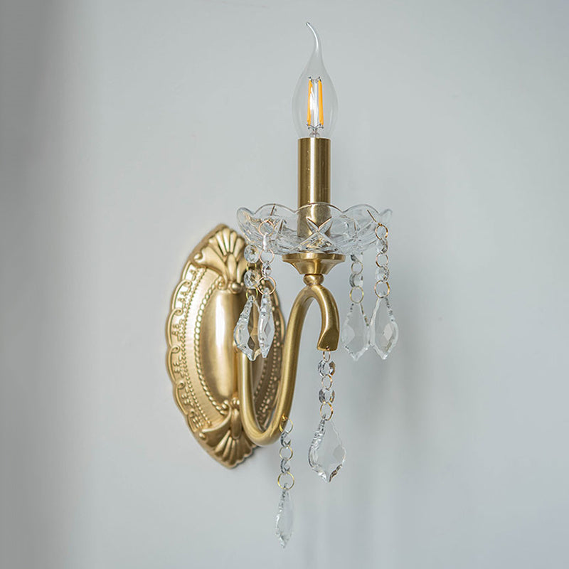 Candle Shape Crystal Wall Sconces Modern 1/2 Light Wall Mount Light Fixture in Gold