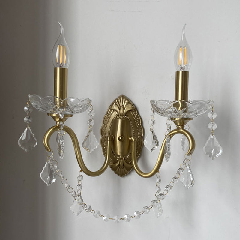 Candle Shape Crystal Wall Sconces Modern 1/2 Light Wall Mount Light Fixture in Gold