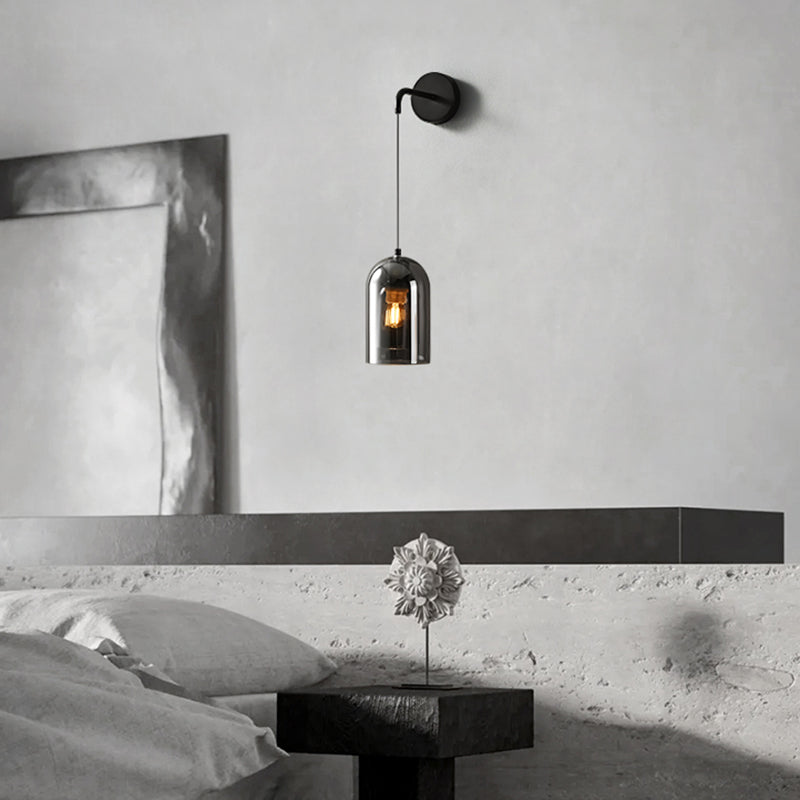Cylinder Shape Glass Wall Sconces Modern 1 Light Wall Mount Light Fixture in Black