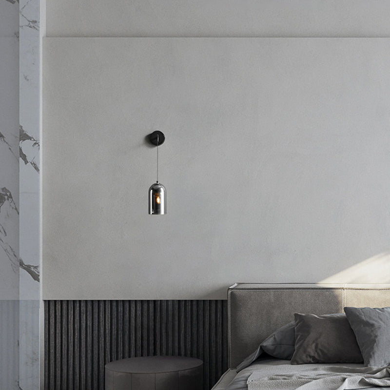 Cylinder Shape Glass Wall Sconces Modern 1 Light Wall Mount Light Fixture in Black