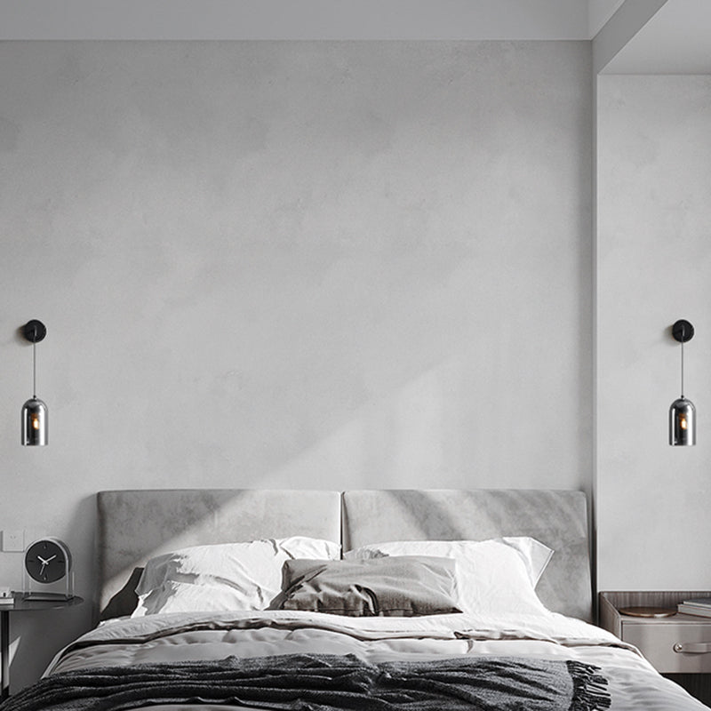 Cylinder Shape Glass Wall Sconces Modern 1 Light Wall Mount Light Fixture in Black