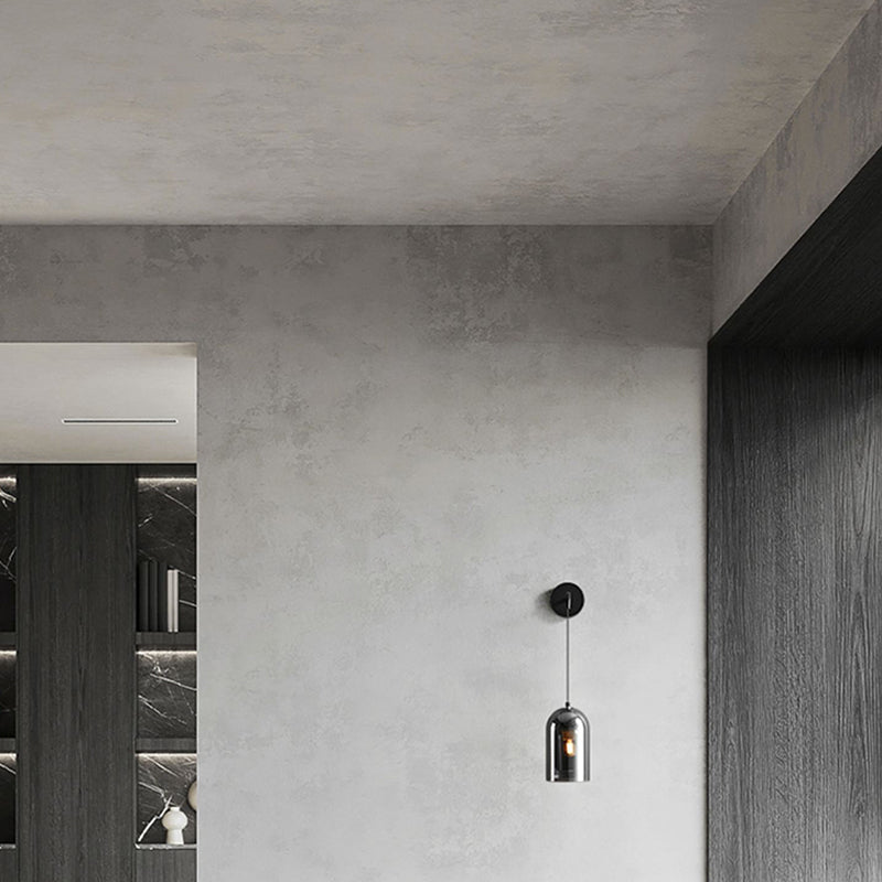 Cylinder Shape Glass Wall Sconces Modern 1 Light Wall Mount Light Fixture in Black