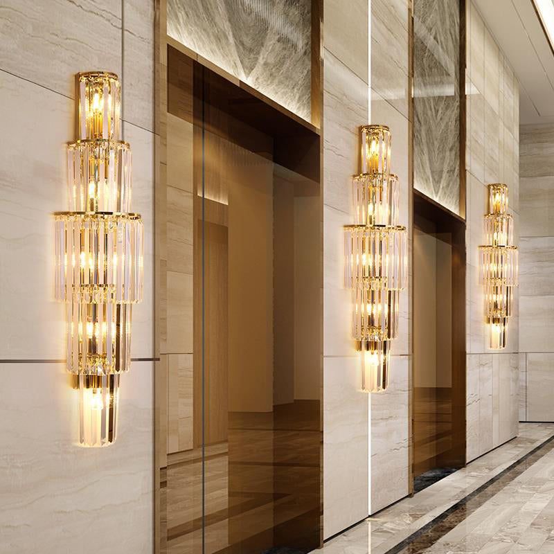 Contemporary 5/7-Light Golden Wall Mounted Sconce Crystal Shaded Wall Light